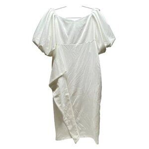 Why Dress Women's Medium Puff Sleeve Dress Elegant Ruffle Detail White NWT